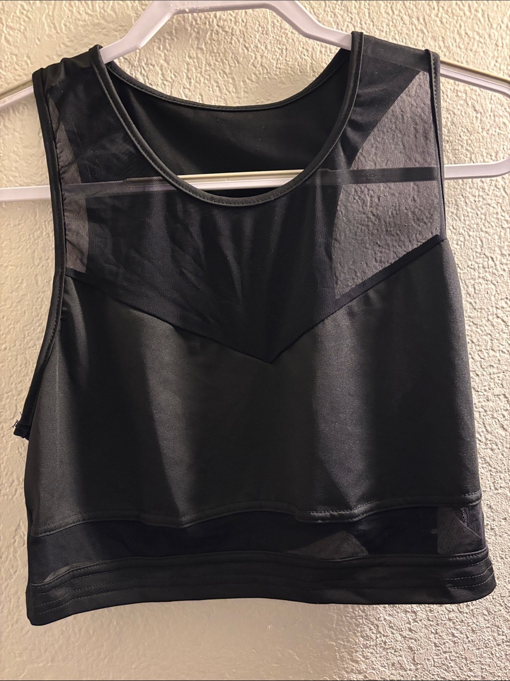 SHEIN Black Mesh Crop Tank with Sheer Panels